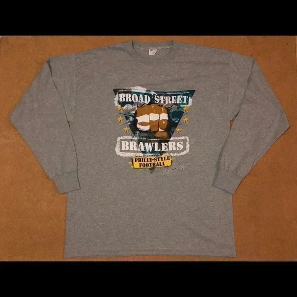 Vintage Broad Street Brawlers Football Long Sleeve Tee (Made in USA) NWOT Philly - Picture 1 of 4